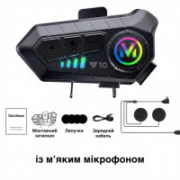 Беспроводная мотогарнитура Y10 на шлем с мягким микрофоном и Bluetooth 5.3 + аксессуары, черная