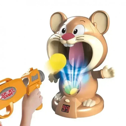 Інтерактивна гра повітряний тир Hamster With Gunner Пістолет із м'ячиками та мішень Хом'як з дисплеєм рахунку