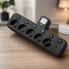 Мережевий фільтр 5 розеток + USB/адаптер на 5 розеток + USB з індивідуальними кнопками та LED-підсвіткою Чорний