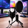 Конденсаторний мікрофон із попфільтром і RGB-підсвіткою, від USB, Чорний/Ігровий мікрофон для ПК/ Мікрофон для подкастів