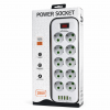 Сетевой удлинитель Power Socket D10 на 10 розеток с выключателем, 4 USB и Type-C (PD), кабель 5 м, 2500 Вт, LED-индикатор