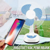 Вентилятор 12" на акумуляторі 4500 мАч із сонячною панеллю та 2 LED лампами Megatop MG008