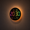 Часы настенные 6695R / Настенные часы круглые RGB с пультом / Календарь, температура, влажность