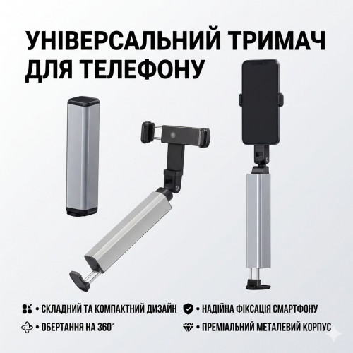Универсальный складной держатель для телефона S621 с зажимом и вращением на 360° (Металл)