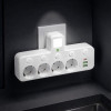 Сетевой фильтр-разветвитель 2500W, 4х220V, 2хUSB, 1хType-C, 8625UL, Белый / Настенный тройник с подсветкой