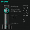 Тример VGR V-977 BLACK, регулювання потужностей 6000 — 8000 PRM, 2500 mAh, 4 насадки, LED display