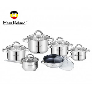 Набір посуду Haus Roland HR101-2, 12 предметів із неіржавкої сталі: каструлі 1,9/2,7/3,6/6,1 л, ківш 1,9 л, сковорода 2,9 л (HR101