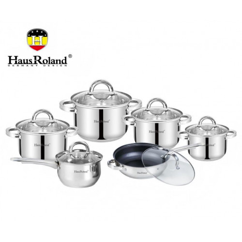 Набор посуды Haus Roland HR101-2,12 предметов из нержавеющей стали: кастрюли 1,9/2,7/3,6/6,1 л, ковш 1,9 л, сковорода 2,9 л (HR101