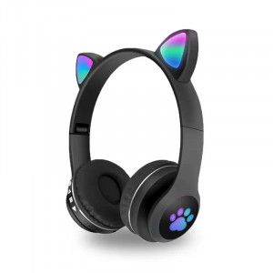 Бездротові навушники з котячими вушками та RGB-підсвіткою FM-радіо, micro SD Cat MZ-023 Чорні
