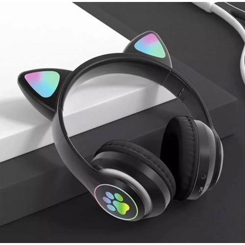 Бездротові дитячі Bluetooth-навушники з вушками та підсвіткою Cat-23M Чорний