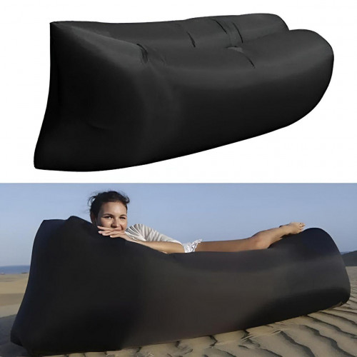 Ламзак Пляжний диван-мішок Чорний Надувний матрац (160х70 см) AIR SOFA CLOUD
