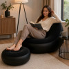 Надувне крісло з пуфиком 2в1 (116х98х83 см, до 100 кг) Air Sofa + насос, Чорний / Надувний велюровий диван із пуфом