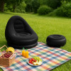 Надувне крісло з пуфиком 2в1 (116х98х83 см, до 100 кг) Air Sofa + насос, Чорний / Надувний велюровий диван із пуфом