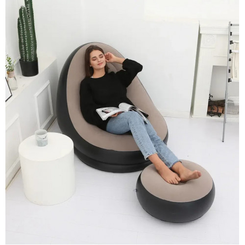 Надувне садове крісло з пуфиком Air Sofa Comfort zd-33223, велюр, 76*130 см