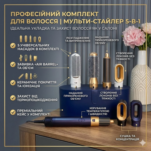 УЦЕНКА! Стайлер 5 в 1 HAIR – мультистайлер с 5 насадками для укладки, Синий (Нет одной насадки 3475)