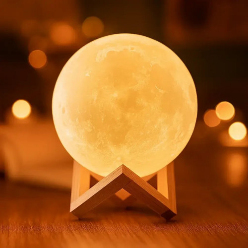 УЦІНКА! Світильник-нічник 3D шар Місяць Moon Lamp на дерев'яній підставці 15 см (Плохе паковання 3391)