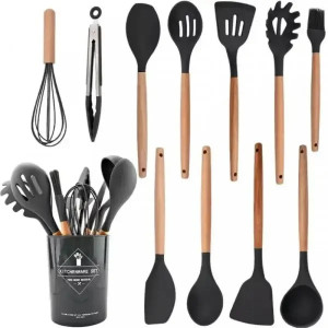 УЦЕНКА! Набор принадлежностей для кухни 12 предметов Kitchen Set, RD-1204 Кухонный набор Черный (Повреждение подставки 3461)