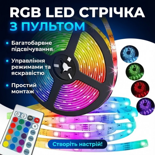 УЦЕНКА! Светодиодная лента с пультом управления и блоком питания SMD 3528 5м (Плохая упаковка 3372)