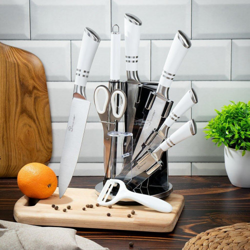 Набір ножів неіржавка сталь на підставці 9 предметів kitchen knife set wl-707-1