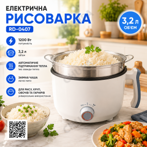 Рисоварка електрична 18см 3,2літра 1200w RD-0407 Біла