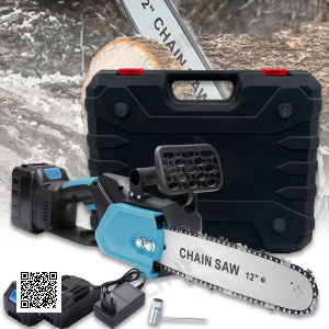 Цепная пила с шиной 12 дюймов и 2 аккумуляторами 48В в кейсе Electric Saw Blue
