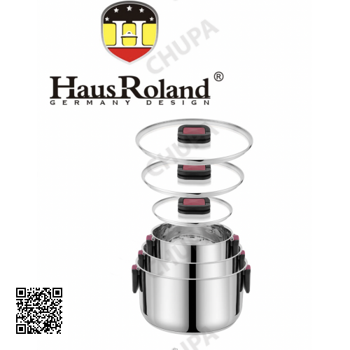 Набор кастрюль Haus Roland HR168-1, 3 шт из нержавеющей стали 1,9/3,6/6,5 л, со складными ручками. Серебристый (HR168-1)