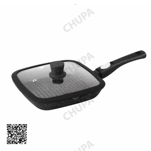 Сковорода-гриль Haus Roland HR156-1, 24 см, алюмінієва, 2,3 л, з кришкою. Чорний (HR156-1)