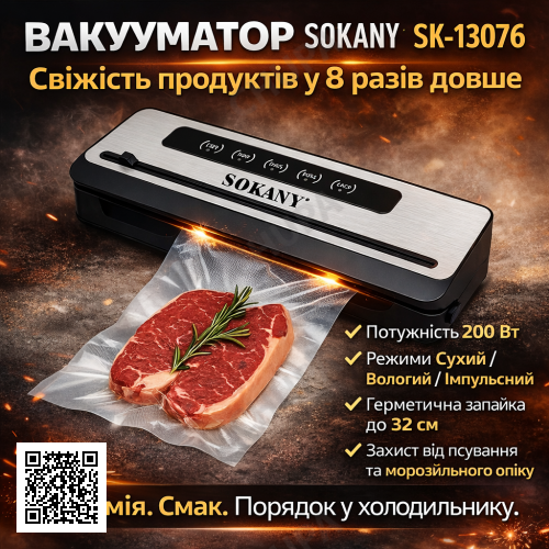 Вакуумный упаковщик для продуктов 200Вт, Sokany SK-13076 / Домашний вакуматор