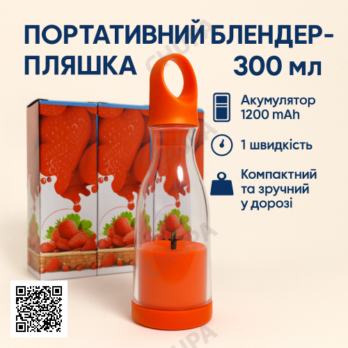 УЦЕНКА! Портативный блендер бутылка 300 мл Аккумуляторный на 1200 mAh Переносной компактный миксер (Трещина на корпусе 3293)
