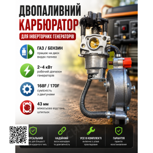 Карбюратор газовый редуктор для инверторного генератора открытого типа 3-4 квт газ/бензин