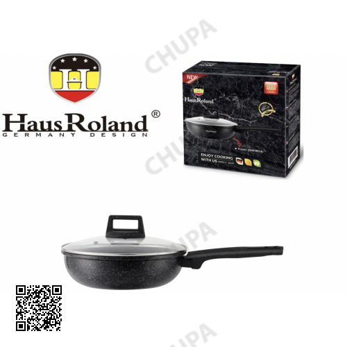 Сковорода Haus Roland HR167-5, 28 см, алюмінієва, 4,3 л, з кришкою. Чорний (HR167-5)