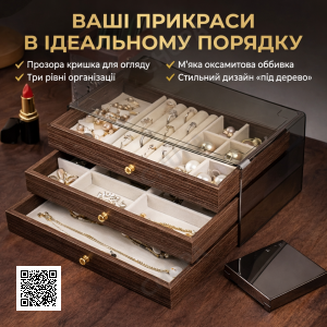 Шкатулка-органайзер для хранения украшений 3-ярусная "Дерево" с прозрачной крышкой и бархатной отделкой ND 293