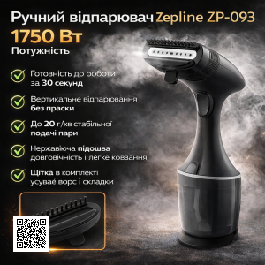 Ручной отпариватель для одежды Zepline ZP-093, 1750 Вт, вертикальный парогенератор с нержавеющей подошвой