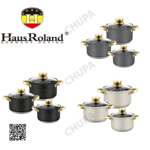 Набір каструль Haus Roland HR131-11 (3 шт) з нержавіючої сталі 2,9/3,9/5,1 л, з гранітним покриттям, Чорний Серый и бежевый