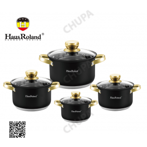 Набор кастрюль Haus Roland HR131-7, 4 шт из нержавеющей стали 2,1/2,9/3,9/6,1 л. Черный (HR131-7)