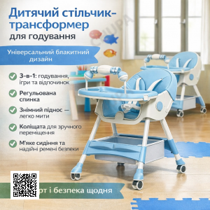 Дитячий стільчик-трансформер F005 для годування, ігровий і обідній, 3-в-1, блакитний