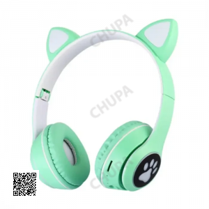 Навушники з котячими вушками Bluetooth і RGB-підсвіткою FM радіо, Підтримка карти пам'яті Cat MZ-023 Бірюзові