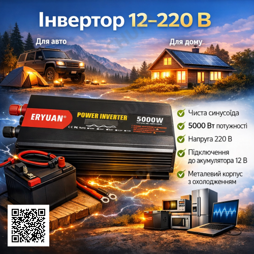 Инвертор для автомобильных аккумуляторов 12V 220V MX-5000W Преобразователь напряжения для квартиры чистый синус