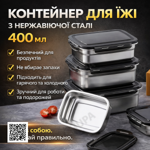 Термоланчбокс для їжі з неіржавкої сталі 400 мл 20687-11 — Герметичний харчовий контейнер для обідів