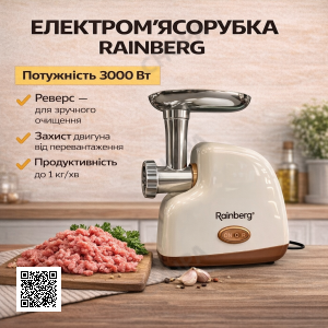 Електрична м'ясорубка Rainberg RB-2319 3000 Вт із захистом двигуна бежева