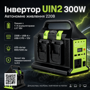 Преобразователь напряжения (UIN2) 300W с 12V на 220V / Инвертор питания с выходом 220В для аккумуляторов LXT USB, Type-C, 12В, LED