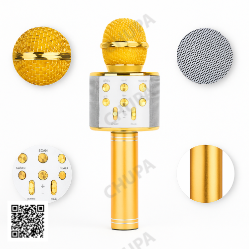 УЦІНКА! Мікрофон караоке WSTER ART: WS-858 Bluetooth USB AUX FM GOLD (Ржавиця на корпусі 2385)