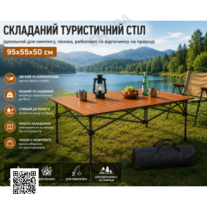 Складной прямоугольный стол для пикника 95x55x50см, туристический раскладной стол в чехле Коричневый DSL-8-Brown