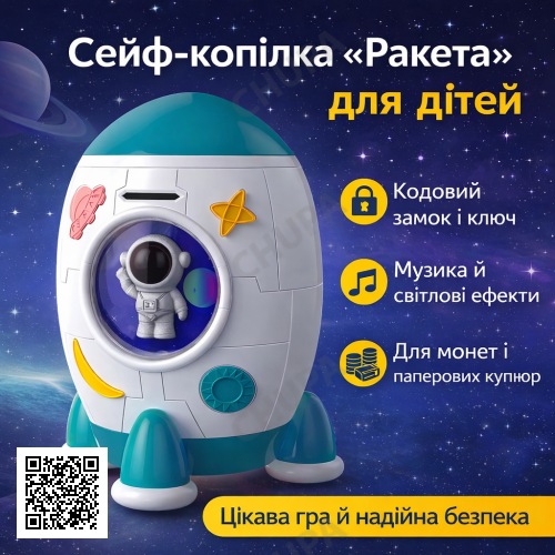 Сейф-копилка Ракета зі звуковими та світловими ефектами 852A Музична скарбничка з унікальним дизайном