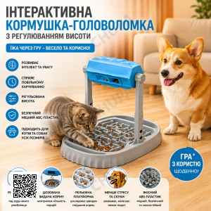 Інтерактивна годівниця для хатніх тварин/іграшка-головоломка з регулюванням висоти