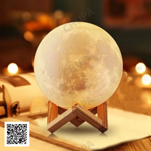 УЦІНКА! Світильник-нічник 3D шар Місяць Moon Lamp на дерев'яній підставці 15 см (Плохе паковання 2792)
