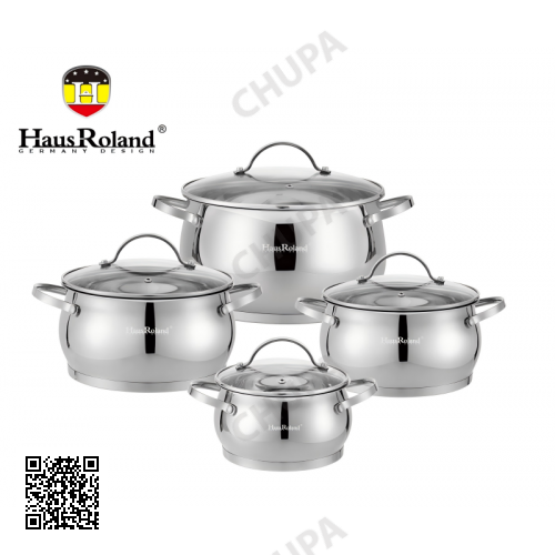 Набор кастрюль Haus Roland HR114-2, 4 шт из нержавеющей стали 1,9/2,7/3,6/6,1 л. Серебристый (HR114-2)