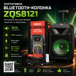 Портативна колонка Bluetooth на акумуляторі з підсвічуванням, мікрофоном та пультом ZQS8121