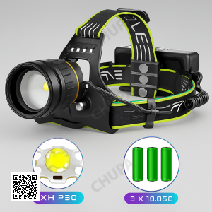 Супер мощный налобный фонарь BL-A12-3-P90, 1000 м, 3 режима, аккумуляторный комплект