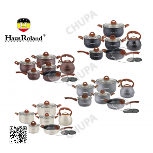 Набор посуды Haus Roland HR120-1 (14 предметов) из нержавеющей стали: кастрюли 2,6/3,6/6,1 л; ковш 1,9 л; сковорода 2,9 л; чайник